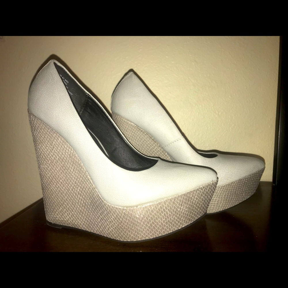 Rock & Republic platform “snakeskin” wedge heels.